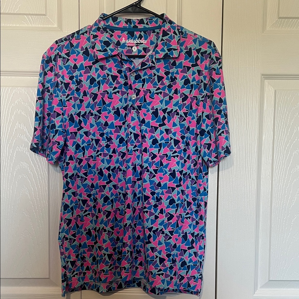 Chubbies Men's Geometric Polo - Blue and Pink